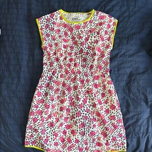 Jack Wolfskin Pink and Black Patterned Girls' Casual Dress with Neon Yellow Trim
